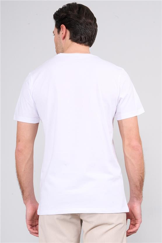 Mentality 4040 Erkek Bisiklet Yaka Baskılı Regular T-shirt Beyaz