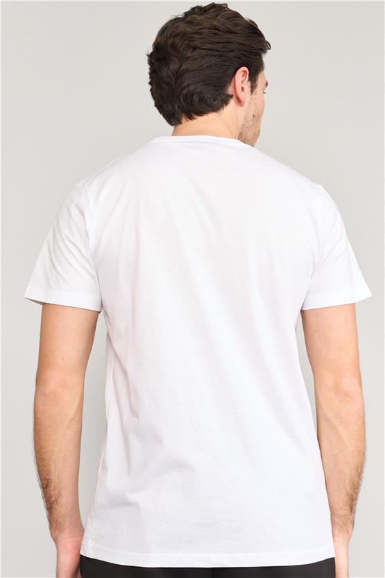 Mentality 4041 Erkek Bisiklet Yaka Baskılı Regular T-shirt Beyaz