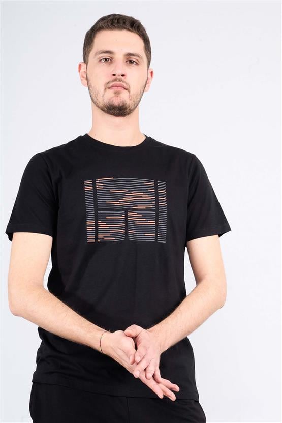 Mentality 4041 Erkek Bisiklet Yaka Baskılı Regular T-shirt Siyah