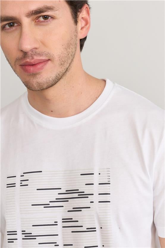 Mentality 4041 Erkek Bisiklet Yaka Baskılı Regular T-shirt Beyaz