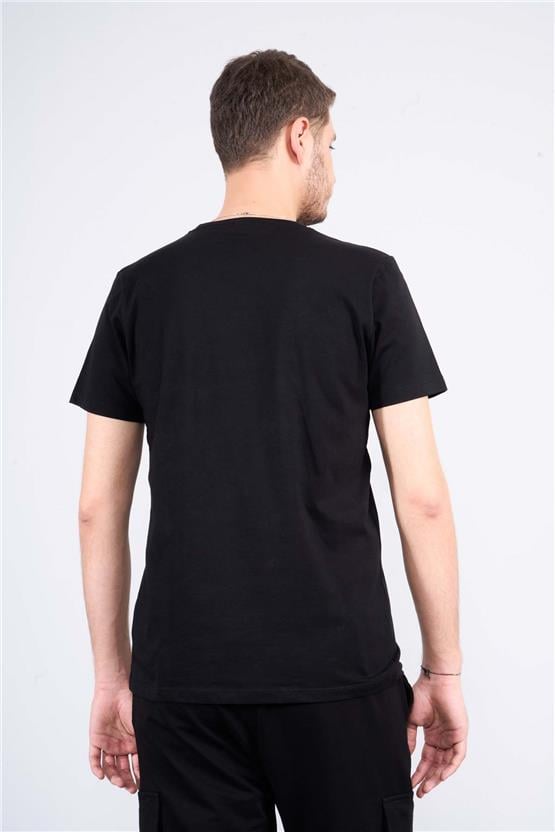 Mentality 4041 Erkek Bisiklet Yaka Baskılı Regular T-shirt Siyah