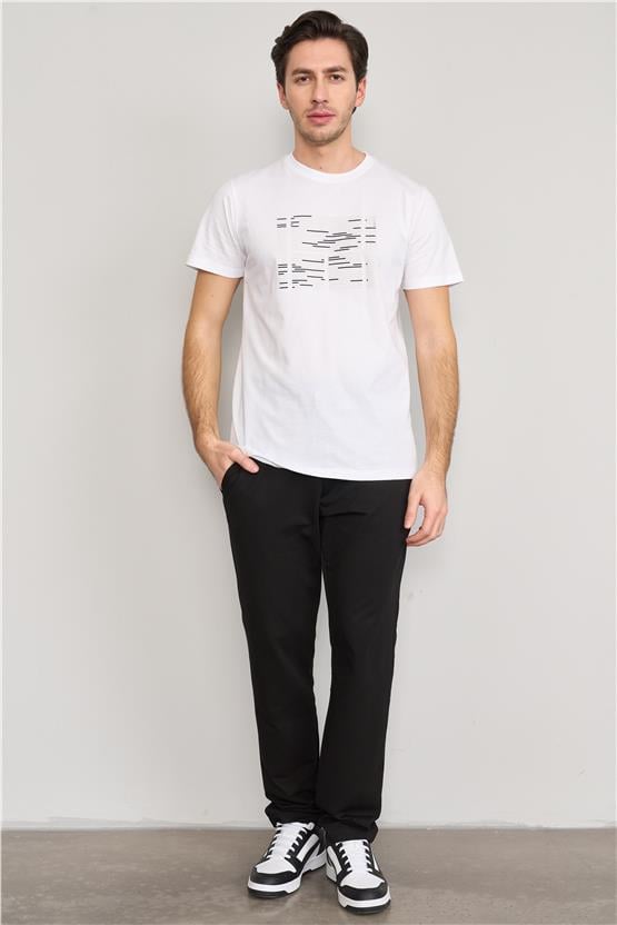 Mentality 4041 Erkek Bisiklet Yaka Baskılı Regular T-shirt Beyaz