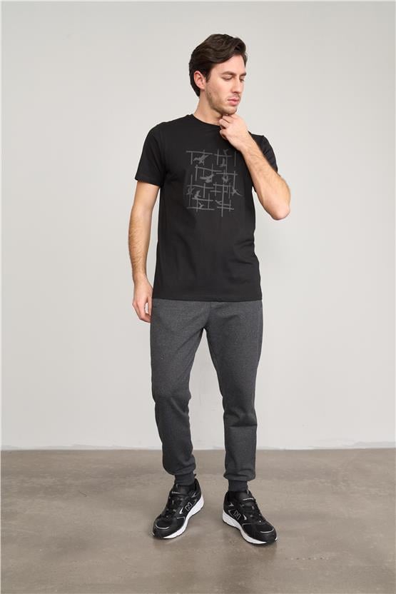 Mentality 4042 Erkek Bisiklet Yaka Baskılı Regular T-shirt Siyah