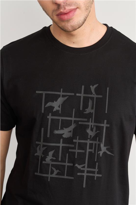 Mentality 4042 Erkek Bisiklet Yaka Baskılı Regular T-shirt Siyah