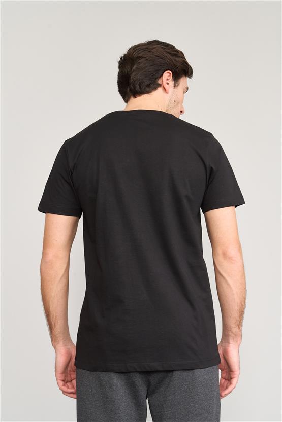 Mentality 4042 Erkek Bisiklet Yaka Baskılı Regular T-shirt Siyah