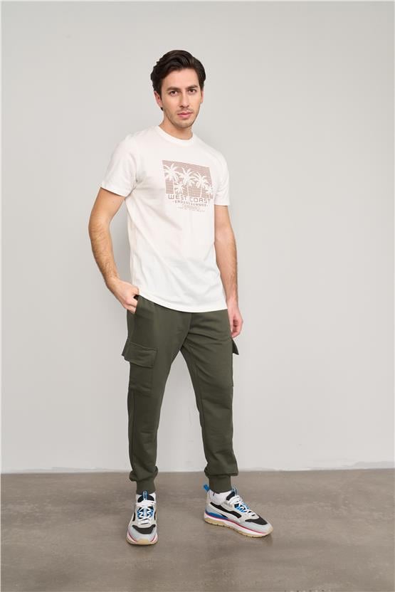 Mentality 4043 Erkek Bisiklet Yaka Baskılı Regular T-shirt Ekru