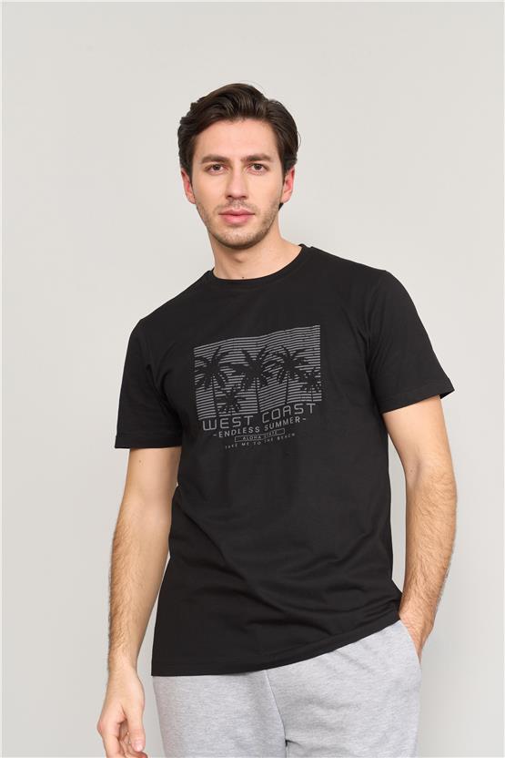 Mentality 4043 Erkek Bisiklet Yaka Baskılı Regular T-shirt Siyah