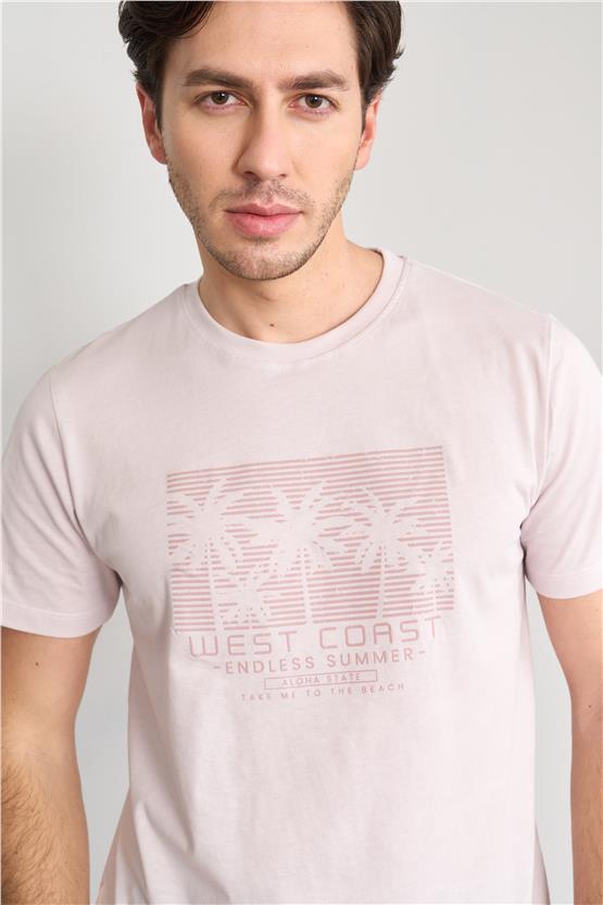 Mentality 4043 Erkek Bisiklet Yaka Baskılı Regular T-shirt Lila