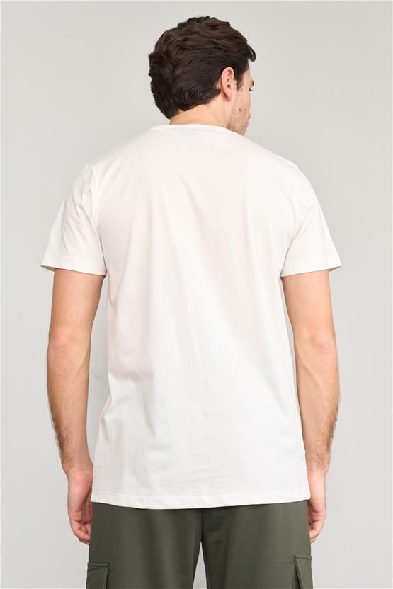 Mentality 4043 Erkek Bisiklet Yaka Baskılı Regular T-shirt Ekru