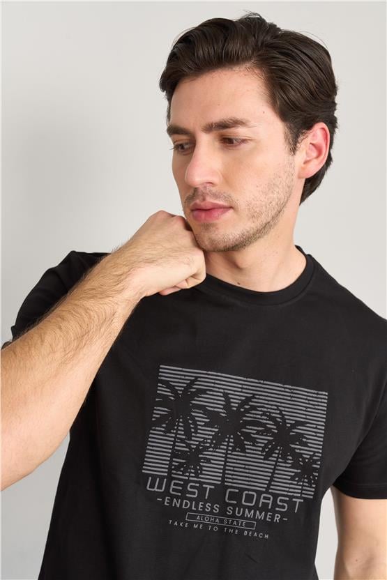 Mentality 4043 Erkek Bisiklet Yaka Baskılı Regular T-shirt Siyah