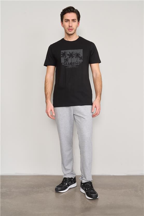 Mentality 4043 Erkek Bisiklet Yaka Baskılı Regular T-shirt Siyah