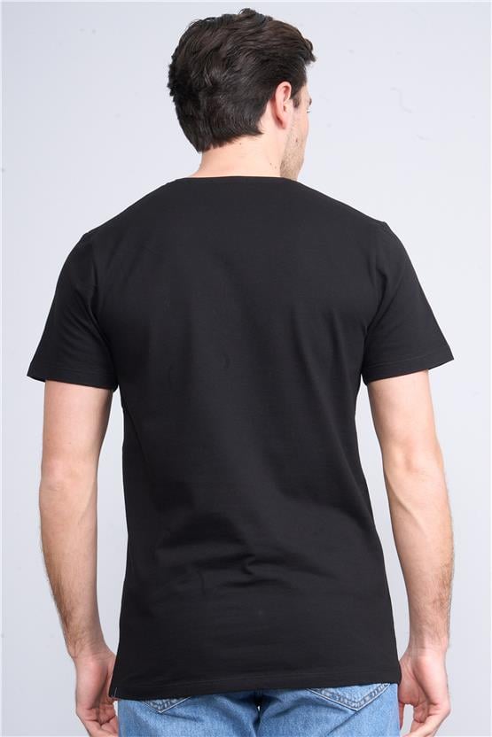 Mentality 4044 Erkek Bisiklet Yaka Baskılı Regular Ottoman T-shirt Siyah