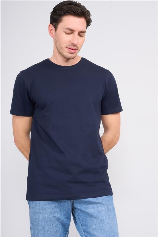 Mentality 4044 Erkek Bisiklet Yaka Baskılı Regular Ottoman T-shirt Lacivert