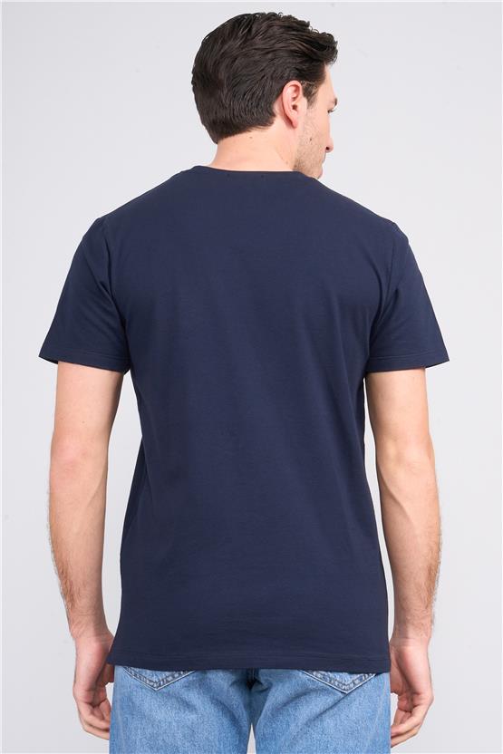 Mentality 4044 Erkek Bisiklet Yaka Baskılı Regular Ottoman T-shirt Lacivert