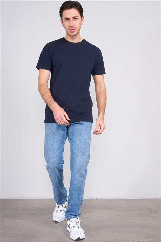 Mentality 4044 Erkek Bisiklet Yaka Baskılı Regular Ottoman T-shirt Lacivert