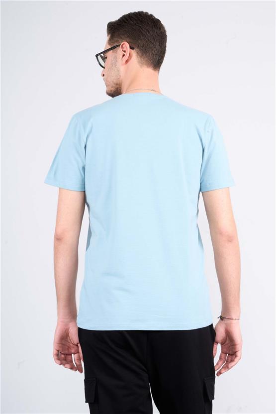 Mentality 4044 Erkek Bisiklet Yaka Baskılı Regular Ottoman T-shirt Koyu Mavi