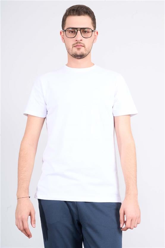 Mentality 4044 Erkek Bisiklet Yaka Baskılı Regular Ottoman T-shirt Beyaz