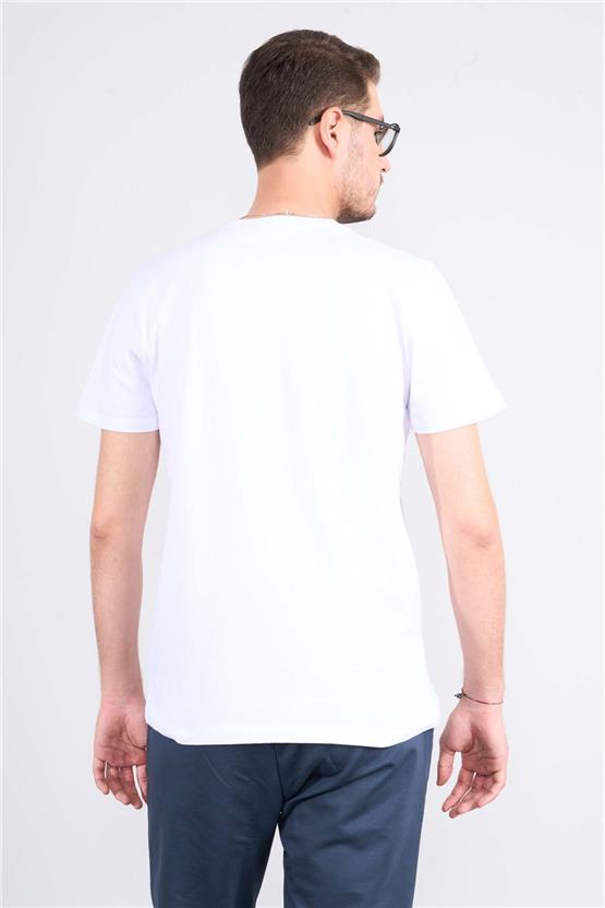 Mentality 4044 Erkek Bisiklet Yaka Baskılı Regular Ottoman T-shirt Beyaz