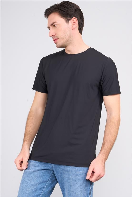 Mentality 4045 Erkek Bisiklet Yaka Baskılı Regular Polyamid T-shirt Siyah