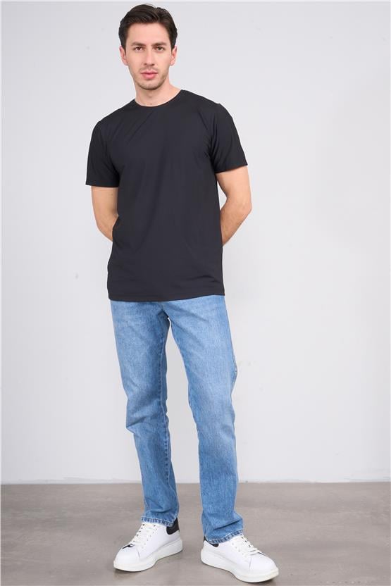 Mentality 4045 Erkek Bisiklet Yaka Baskılı Regular Polyamid T-shirt Siyah