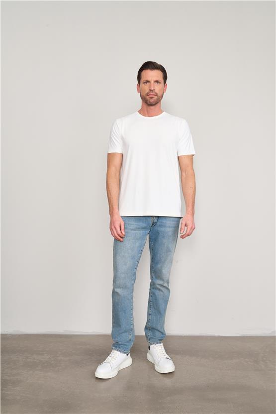 Mentality 4045 Erkek Bisiklet Yaka Baskılı Regular Polyamid T-shirt Beyaz