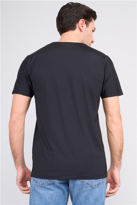Mentality 4045 Erkek Bisiklet Yaka Baskılı Regular Polyamid T-shirt Siyah