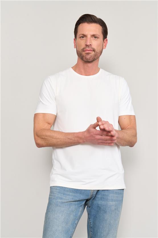 Mentality 4045 Erkek Bisiklet Yaka Baskılı Regular Polyamid T-shirt Beyaz