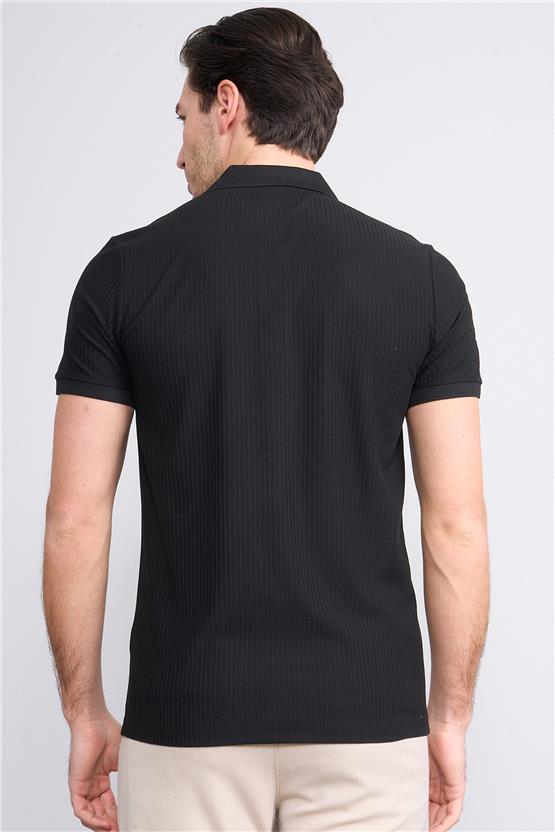 Mentality 4047 Erkek Polo Yaka Penye Pike T-shirt Siyah