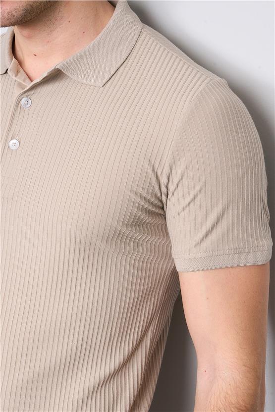 Mentality 4047 Erkek Polo Yaka Penye Pike T-shirt Taş