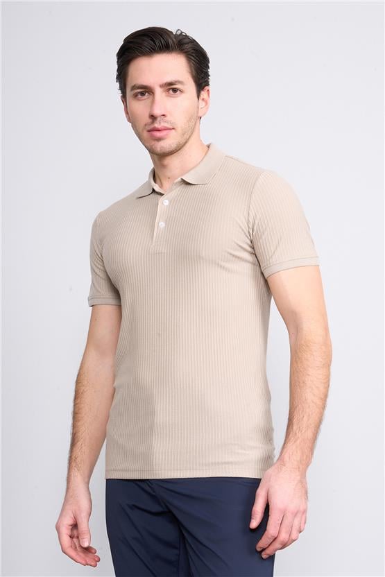 Mentality 4047 Erkek Polo Yaka Penye Pike T-shirt Taş