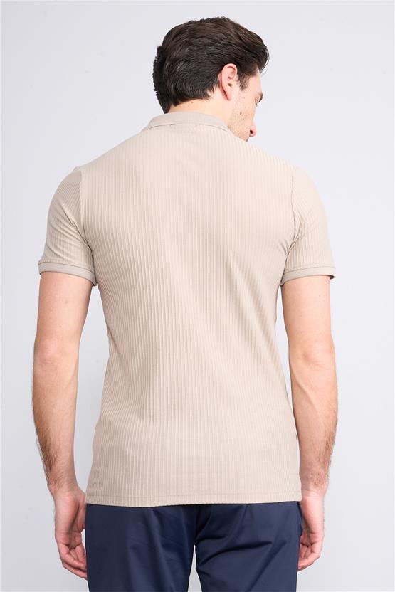 Mentality 4047 Erkek Polo Yaka Penye Pike T-shirt Taş