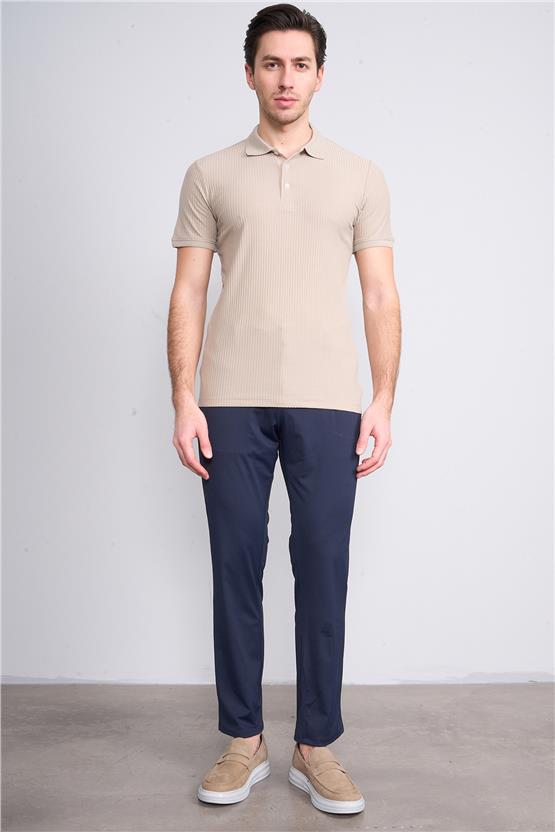 Mentality 4047 Erkek Polo Yaka Penye Pike T-shirt Taş