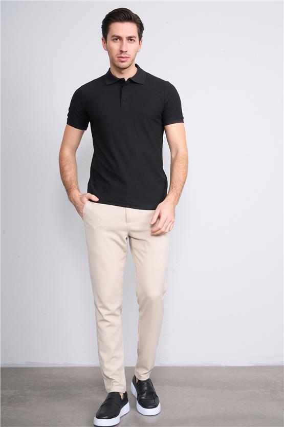 Mentality 4047 Erkek Polo Yaka Penye Pike T-shirt Siyah