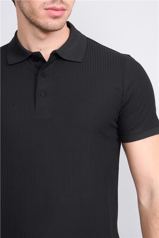 Mentality 4047 Erkek Polo Yaka Penye Pike T-shirt Siyah