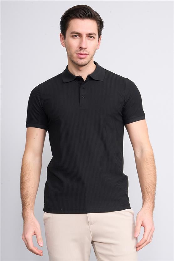 Mentality 4047 Erkek Polo Yaka Penye Pike T-shirt Siyah