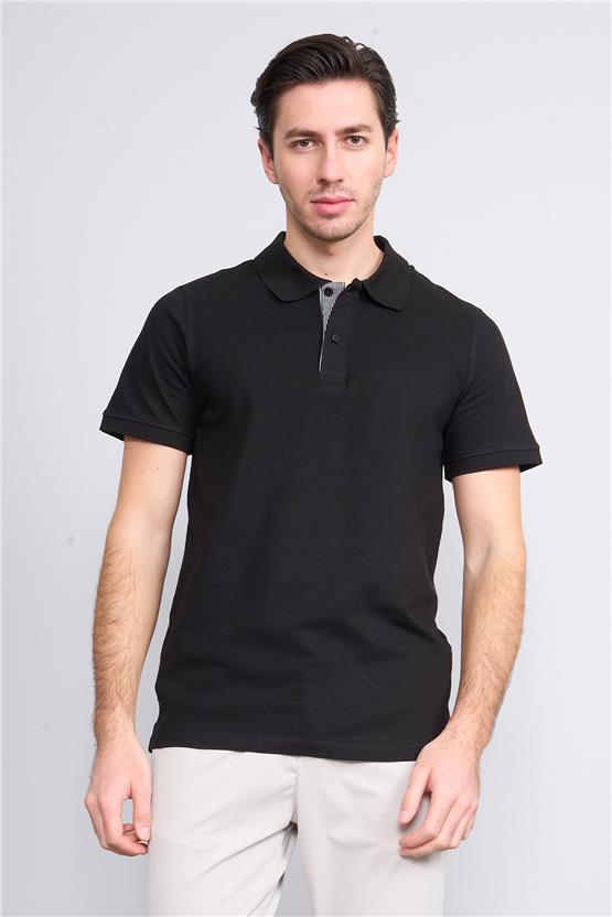 Mentality 4054 Erkek Polo Yaka Penye Pike T-shirt Siyah