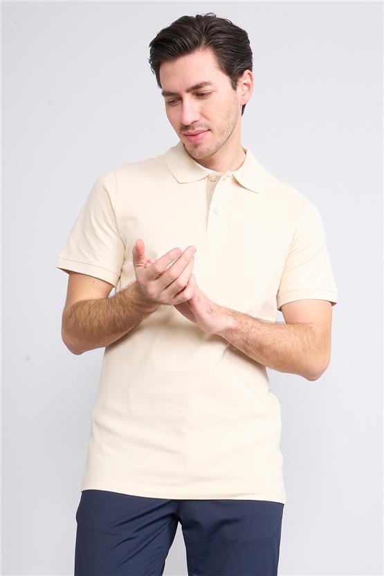 Mentality 4054 Erkek Polo Yaka Penye Pike T-shirt Taş