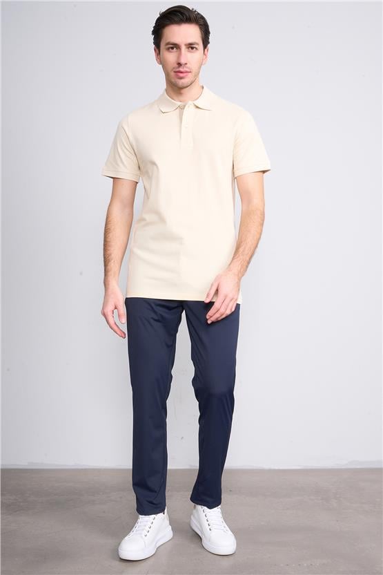 Mentality 4054 Erkek Polo Yaka Penye Pike T-shirt Taş