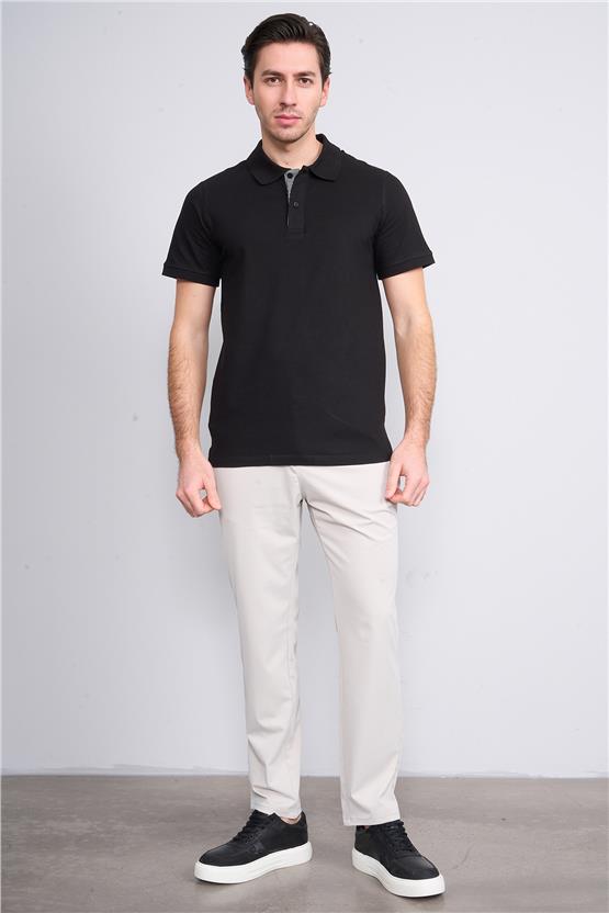 Mentality 4054 Erkek Polo Yaka Penye Pike T-shirt Siyah