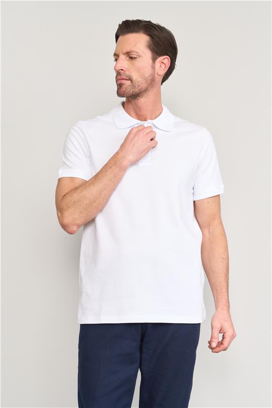 Mentality 4054 Erkek Polo Yaka Penye Pike T-shirt Beyaz