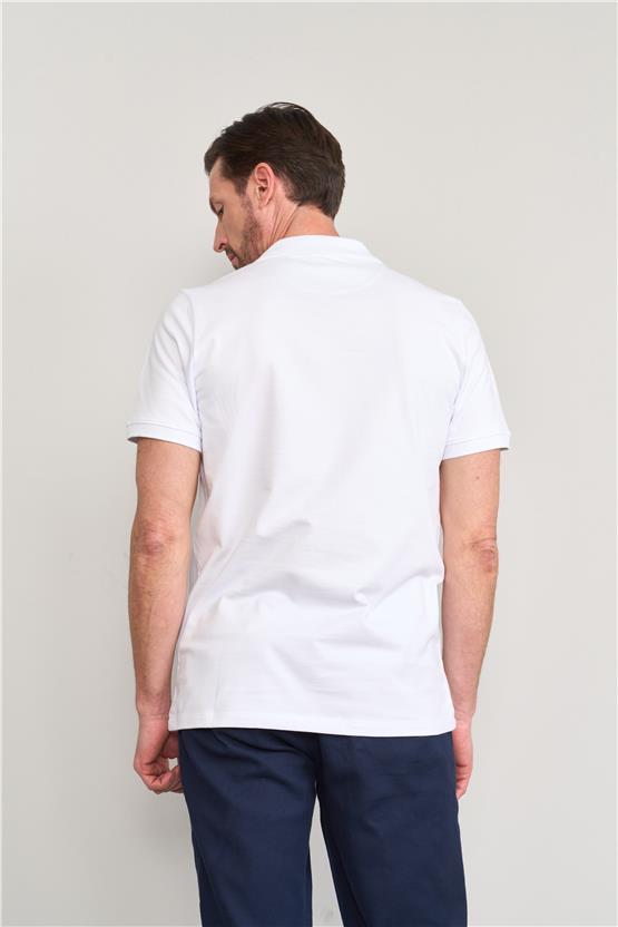 Mentality 4054 Erkek Polo Yaka Penye Pike T-shirt Beyaz