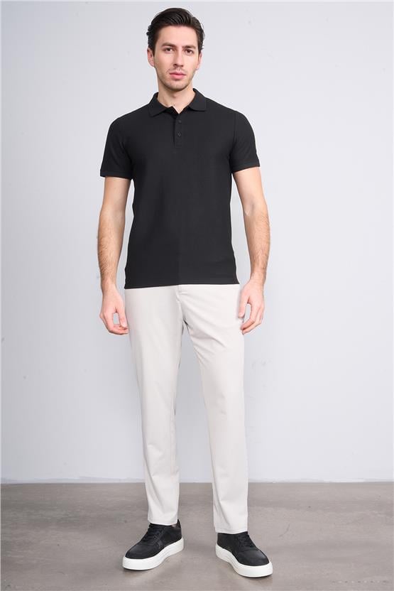 Mentality 4058 Erkek Polo Yaka Penye Pike T-shirt Siyah