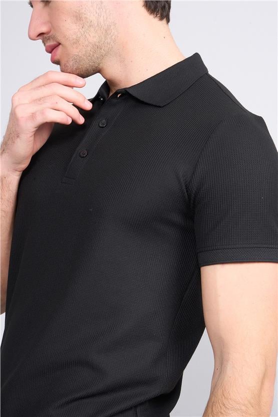Mentality 4058 Erkek Polo Yaka Penye Pike T-shirt Siyah