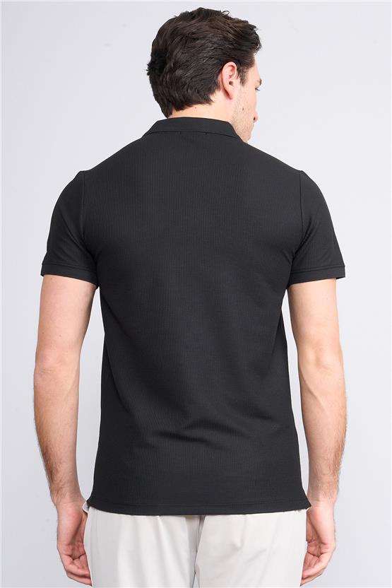 Mentality 4058 Erkek Polo Yaka Penye Pike T-shirt Siyah