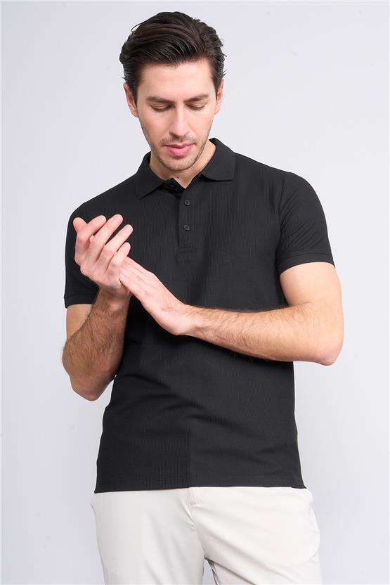 Mentality 4058 Erkek Polo Yaka Penye Pike T-shirt Siyah