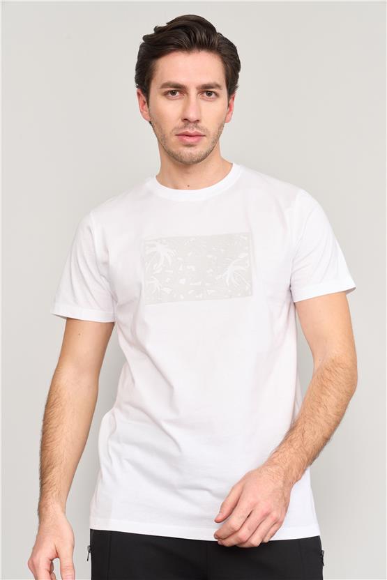 Mentality 4095 Erkek Bisiklet Yaka Baskılı Regular T-shirt Beyaz
