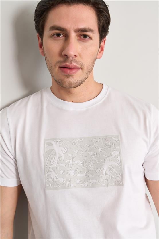 Mentality 4095 Erkek Bisiklet Yaka Baskılı Regular T-shirt Beyaz