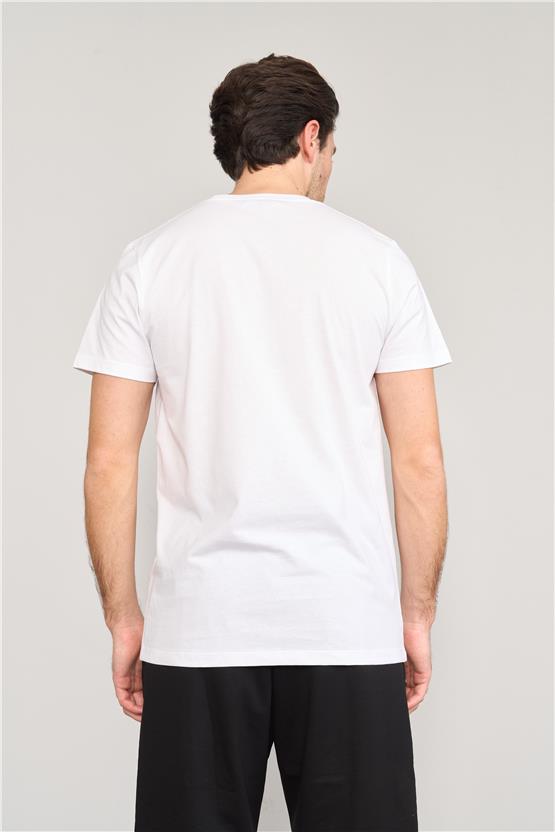 Mentality 4095 Erkek Bisiklet Yaka Baskılı Regular T-shirt Beyaz