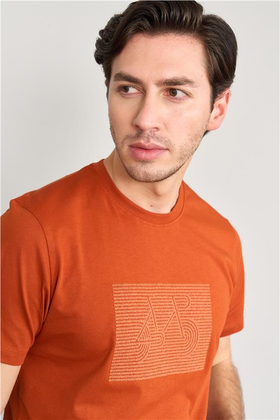 Mentality 4096 Erkek Bisiklet Yaka Baskılı Regular T-shirt Kiremit