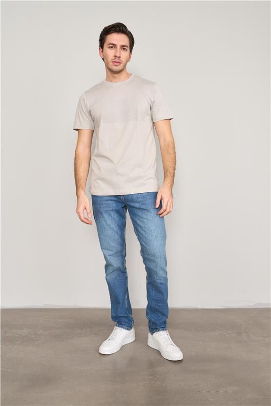 Mentality 4096 Erkek Bisiklet Yaka Baskılı Regular T-shirt Gri